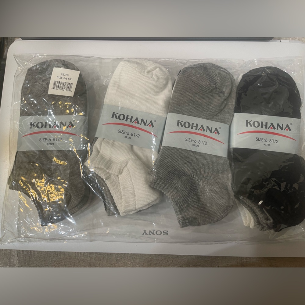 Kids' Black, Gray, and White Socks size 6-81/2 Unisex below ankle socks, $15Dz.
